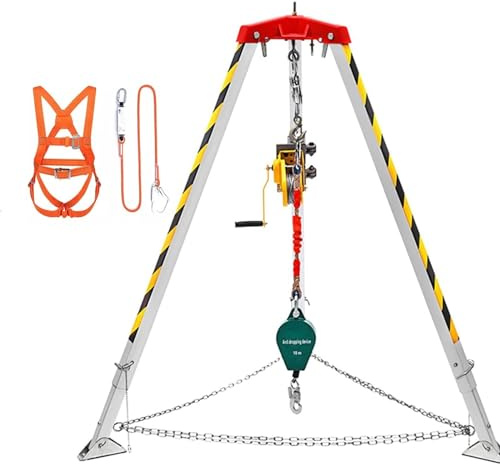 KLGFBDC Trépied de Sauvetage avec treuil en Aluminium de 820 kg, kit de trépieds de Lutte Contre Les incendies en Espace confiné avec Support de Pied de 2,1 m, câble de 29 m, palan à trépi