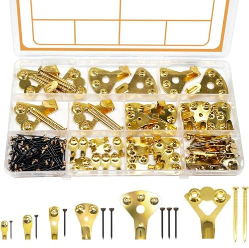 PAIKIUU 100-Piece Heavy Duty Picture Hanging Kit – Stainless Steel Picture Hooks & Nails for Hard Walls, Assorted 10–100 lb Hangers (42 Frame Hooks + 58 Nails) – Easy Hammer Fixing, Gallery & Home Use