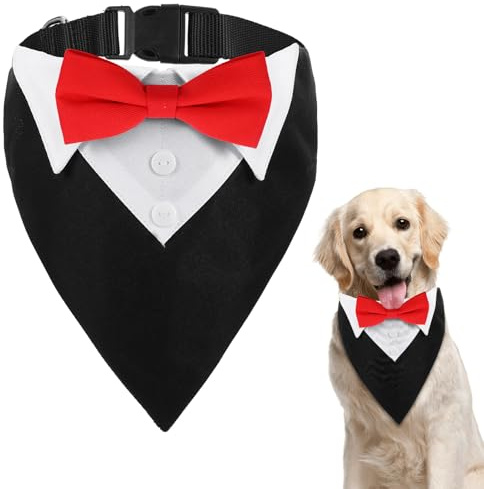 Larrel formell hundsmoking, hundar smoking fluga justerbar hund smokingbandanhalsband bröllop fest hundhalsduk bomull bandana hundhalsband för bröllop födelsedag kostymer
