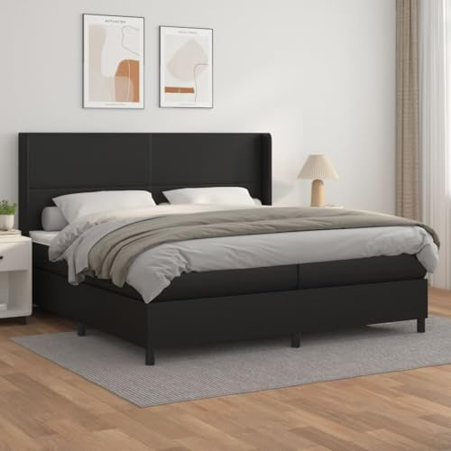 Ordellia Boxspringbett mit Matratze, Schwarz 200x200 cm, Kunstleder, höhenverstellbares Kopfteil, Taschenfederkernmatratze, mittelfeste Unterstützung für Schlafzimmer