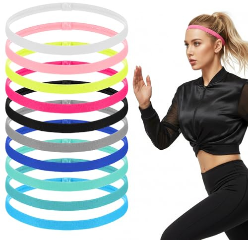 10 Stück Haarband Sport, Haarband Damen Dünn Antirutsch, Bunt Elastische Haarbänder Für Yoga Joggen Fitnessstudio Radfahren