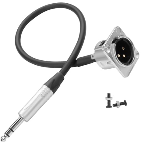 QIANRENON Connecteur XLR mâle vers TRS mâle 1/4 - Montage du panneau audio équilibré - Câble court XLR 3 broches vers TRS 6,35 mm - Connecteur fixe - Câble adaptateur stéréo pour tables de mixage - 35