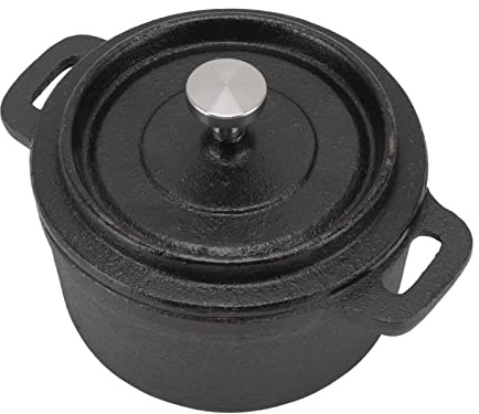 Annadue Four Hollandais en Fonte, Marmite à Isolation épaisse Traditionnelle avec Couvercle, Marmite en Fonte à Double Poignée Ergonomique pour la Cuisson, le Ragoût, le Braisage (Diamètre 20CM)