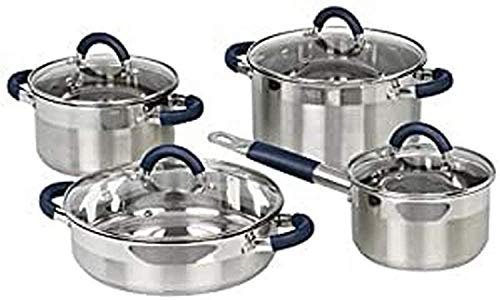 Jata BC8 - Batería Cocina 8 piezas de Acero Inoxidable, Antiadherente, Apta para Todo Tipo de Cocinas Incluso Inducción, Tapa Vidrio Temperit