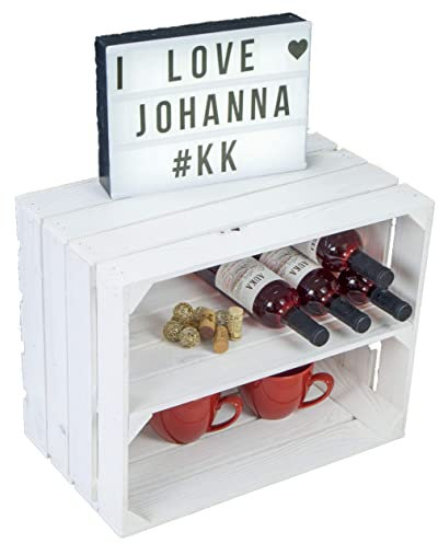 Kistenkolli Altes Land weiße Holzkiste/Massive Schuh- Bücherregalkiste Obstkiste Weinkiste Maße mit Unterteilung ca 50 x 40 x 31cm Dekokiste Regal (Weiß neu längs)