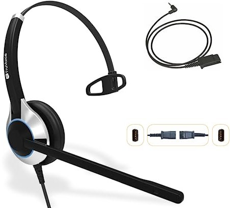 TruVoice Deluxe Single Ear Headset With A Noise Canceling Microphone And A 2.5mm Adapter Cable For Polycom Ip 320, Ip330, At&T, Vtech, Rca, Panasonic And All Phones With A 2.5mm Port