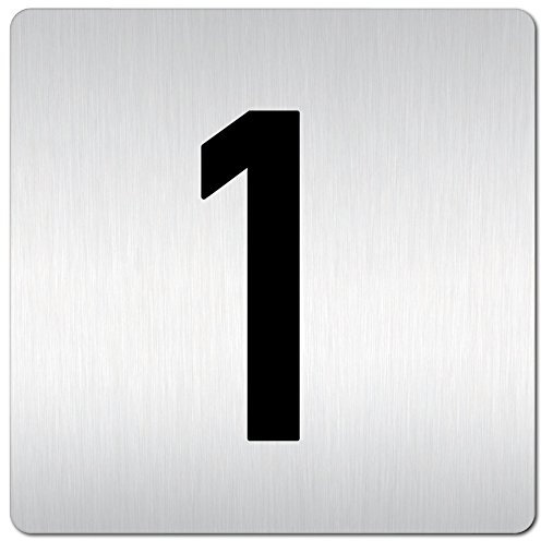 Türschilder24 XXL Schild (B) • 125 x 125 mm • Zahl Zahlen-Türnummern Ziffern • 1,5 mm Aluminium Vollmaterial • 100% Made in Germany (A: Mit doppelseitig klebenden Montagestreifen, Zahl/Ziffer 1)