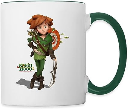 Spreadshirt Robin Hood Mit Pfeil Und Bogen Tasse Zweifarbig, One size, Weiß/Dunkelgrün