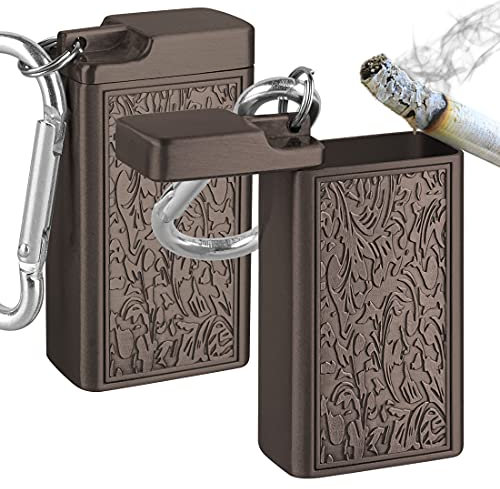 Linkidea 2 Pack Metal Ashtray with Lid, Small Outdoor Portable Cigarettes Cigars Ashtray for Travelling, Camping, Picnic, Indoor Auto, Home, Sand, Car, Patio (Brown)