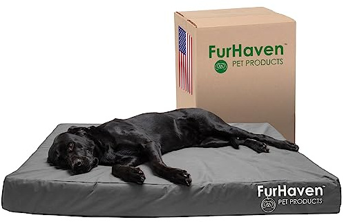 Furhaven XXL Orthopedic Dog Bed Water-Resistant Indoor/Outdoor Logo Print Oxford Polycanvas Mattress w/Removable Washable Cover - Stone Gray, Jumbo Plus (XX-Large)
