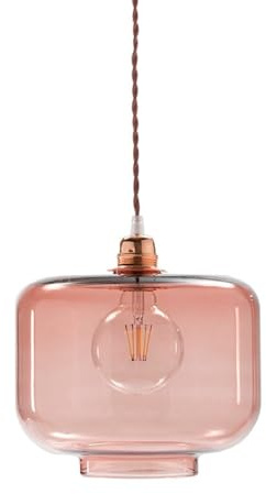 Els Banys - Lámpara de Techo de Vidrio Soplado - Cable Textil Vintage Crema 100 cm – Casquillo E27 – Estilo Contemporáneo y Minimalista – Uso Interior - Modelo: Wally (Rosa)