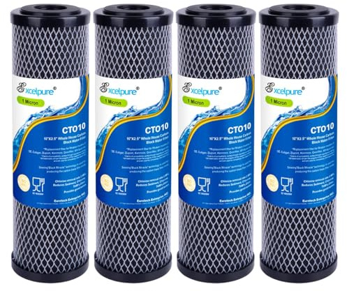 EXCELPURE 1 Micron 10 x 2.5 Whole House CTO Carbon Water Filter, 4PACK