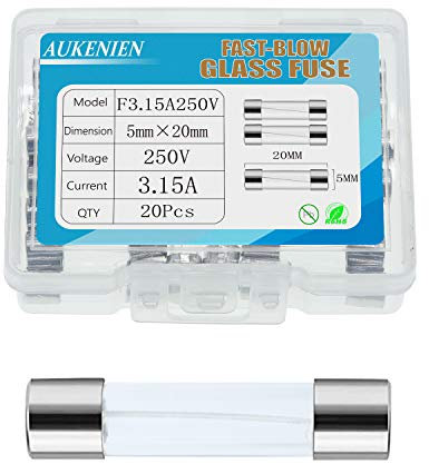 AUKENIEN 3,15A 3,15 Ampere 250V Glassicherung 5x20MM Sicherungen Glasrohrsicherung Feinsicherung Schnelle Schlag Glas Sicherung