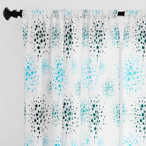 Encasa XO Polyester halbtransparent Gedruckt 140 cm W x 137 cm L Vorhänge mit Krawattenrücken 140x137 cm (4.5 ft), Blowball - 2 Packung - Nicht schrumpfen & maschinenwaschbar