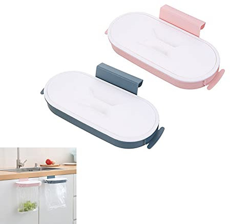 2 Pièces support de sac poubelle de cuisine,Support de Sac Poubelle en plastique,support de sac poubelle à suspendre avec couvercle, pour cuisine,Salle de Bain, Bureau(2 Couleur)