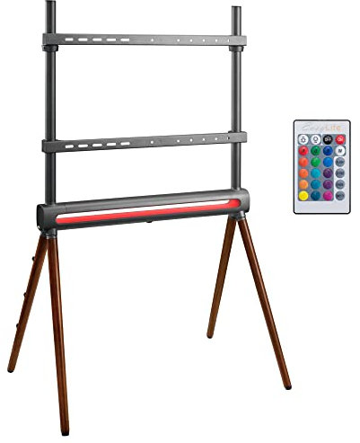 EasyLife STAFFELEI - Treppiedi per TV Supporto Televisore a 4 gambe con illuminazione a LED, fino a 70'' e 40 kg, regolabile in altezza, VESA fino a 600 x 400 (grafite / noce scuro)