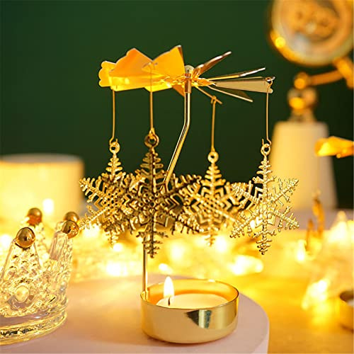 Drehbarer Kerzenhalter, rotierender Karussell-Teelichthalter, einzigartiges Geburtstagsgeschenk für Frauen, Mutter, Schwester, Weihnachten, Valentinstag, Partydekoration, Geschenk (Snowflake)