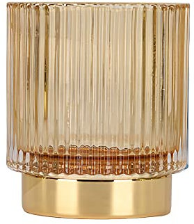 DASITON Rangement Maquillage en Cristal, Pot Pinceau Vintage, Porte-stylo, Vase Rayé, Organisateur pour Chambre, Bureau et Salle de Bain (Ambre S)