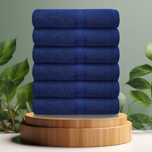 Casabella premium pack of 6 Hand Towels 100% cotton 500 GSM quick Dry super soft extra large Hand towels Pack 50x90 CM 6 Royal Blue Hand towels for Bathroom, Kitchen use