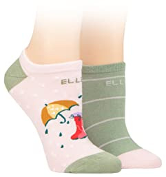 ELLE Ladies Plain Patterned and Striped Bamboo No Show Socks Pack of 2 Meadow Patterned 4-8