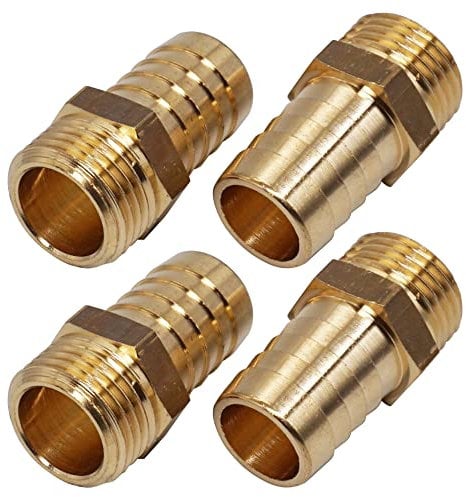 SKIR'CO Lot de 4 raccords cannelés en laiton mâle 1/2 x 18 mm, adaptateur de tuyau barbelé, connecteur de queue de tuyau, filetage BSP