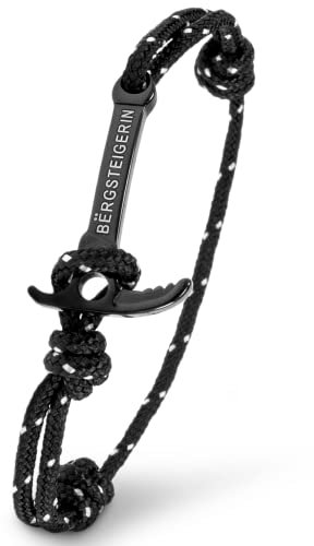 BËRGSTEIGER ICE AXE Armband für Herren & Damen mit Eispickel - hochwertiges Stoffarmband - Bracelet geflochten - Armbänder aus Stoff - ideales Bergsteiger Geschenk (Bergsteigerin Schwarz)