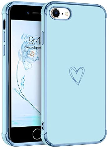 GUAGUA für iPhone SE 2022 Hülle, iPhone SE 2020 Hülle, iPhone 8/iPhone 7 Handyhülle, Cute Herz Muster Galvanisierte Kameraschutz Weich TPU Schutzhülle Dünn Case für iPhone SE 2022 (4,7'') Blau