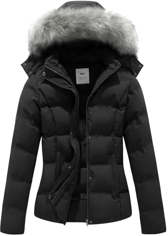 GGleaf Women's Hooded Warm Winter Coat Quilted Thicken Puffer Jacket with Removable Fur Hood