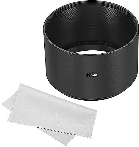 PATIKIL 55mm Lens Hood, Long Focus Frosted Surface Anti-reflective Inside Hood with Cleaning Cloth for Camera Lens, Black for Nikon, for Fujifilm, for Pentax, for Leica