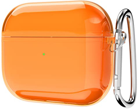 Svanove for Airpods 3 Case Clear Hard Plastic, Transparent Simple Cute Airpods 3rd Generation Case with Keychain, Girly Y2k Aesthetic Trendy Airpods Cover Accessories for Women Girl, Neon Orange