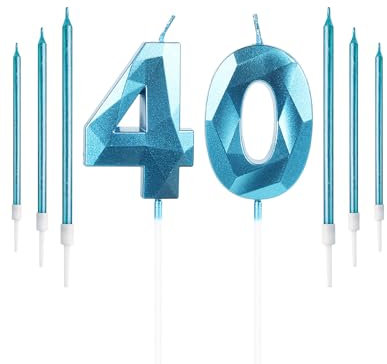 Boys Blue 40th Birthday Candles Set, Number 40 Candle + Blue Long Candles, Birthday Candles for Cake, Birthday Candle, Cake Candles Cake Topper Decorations for Men Birthday Party Wedding Anniversary