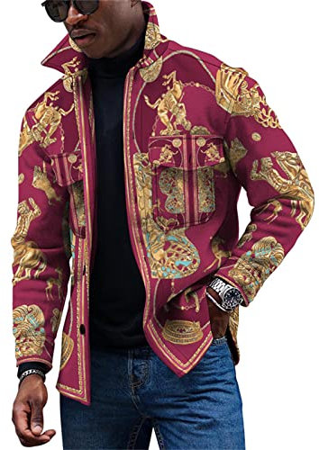 KONG JIMFAN Herren Jacken Bunte Strickjacke Satin Hemd Herren Winterjacke Herren Jacken Oversize Shirt Herren Winter Jacket Men Kapuzenjacke Herren Vintage Hemden Winterjacke Grün(Khaki,L)