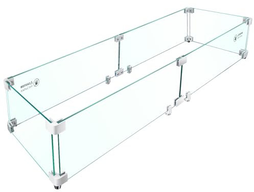 Pariplus Windschutz für Feuerstelle, rechteckig, für Feuerstelle, Tisch, dickes und langlebiges gehärtetes Glas mit harten Aluminium-Eckhalterungen, einfache Montage, 105,4 x 29,2 x 15,2 cm
