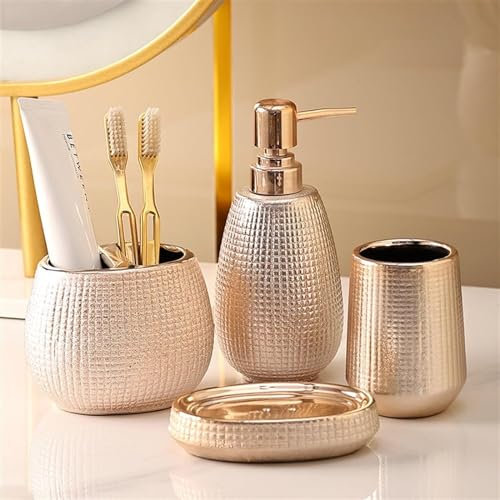 CaDoeS Bagno Completo Set di Accessori for Il Bagno Kit in Oro Rosa Set di Accessori for Il Bagno Portasapone in Ceramica Completo di Lusso Porta spazzolino Bottiglia Dispenser for Shampoo