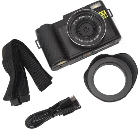 48MP 4K Digitalkamera, Gesichtsverschiebungsfunktion 3inch Flip Screen Smart Digitalkamera für Lebensaufzeichnungen (Black)