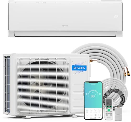 ROVSUN 11000BTU 17SEER2 115V Split-Klimaanlage und Heizung mit WLAN, 17 SEER2 115V, Leitungsloser Wandwechselrichter, AC-Einheit mit vorgeladenem Kondensator, Wärmepumpe und Kit
