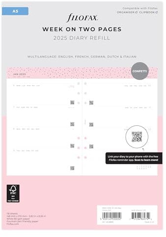Filofax A5 Confetti WTV Illustrated Diary Refill Pack 2025
