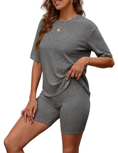 Zetieny Schlafanzug Damen Pyjamas Set Kurzarm Nachtwäsche Set Zweiteiliger Casual Sommer Sleepwear