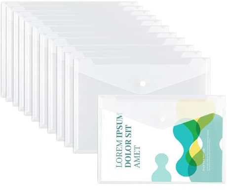 Dokumententaschen A4, 20 Stück Transparent Dokumentenmappe mit Druckknopf, A4 Transparent Dokumentenmappe Brieftaschen für Datei Papier Quittungen Hausaufgaben Schulbüro