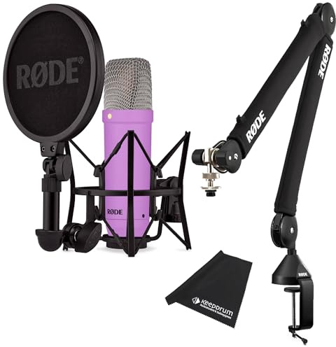 Rode NT1 Signature Purple Studio-Mikrofon Lila + PSA-1 Plus Gelenkarm-Stativ Schwarz + keepdrum Mikrofasertuch