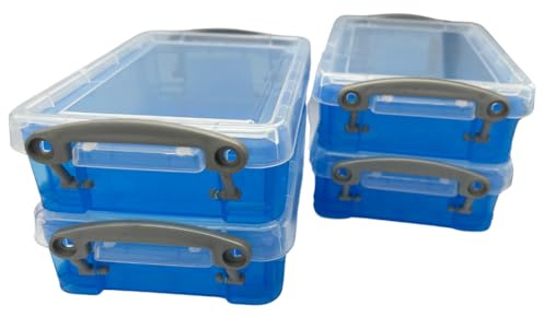 Really Useful Plastic Storage Box 0.35 Litre (Pack of 4) (Blue)