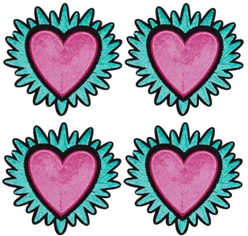 INFUNLY 4 Stück Rotes Herz-Pailletten-Applikation, Bestickt, Zum Aufbügeln, Große, Glänzende Pailletten-Patches, Verzierungen, DIY-Patch, Pailletten-Applikation Für T-Shirts, Kleidung, Jeans, Jacken,