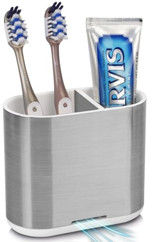 PARKMANI Zahnbürstenhalter, Elektrische Zahnbürste Halterung für Badezimmer Organizer, Abnehmbarer Zahnbürsten Organizer mit Abflussloch für Familie, Kinder (Brushed Silver, Medium)