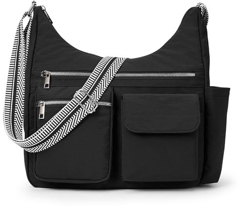 Kalidi Nylon-Crossbody-Tasche für Damen, trendige Cross-Body-Tasche mit mehreren Taschen, für Damen, Freizeit, Arbeit, Reisen, Schwarz