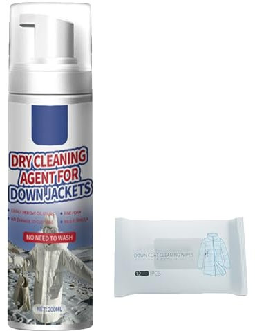 Foam Dry Cleaning Agent,Dry Spot Remover For Clothes,Dry Foam Cleaner,Laundry Foam Cleaners,Fabric Stain Removing Spray,Dry Foam Cleaner For Clothes with 12PCS Down Jacket Wet Wipes