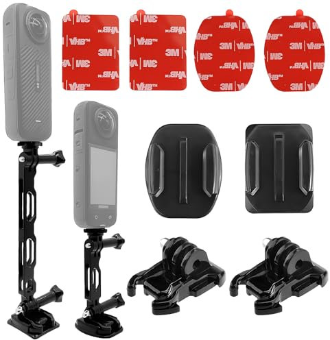 Flexible Klebehalterung mit Go Pro Verlängerungsarm für Insta 360 X4 X3 X2 X RS R, Helm-klebrige Halterungen, Schnallenhalterung, Schrauben-Zubehör-Set, kompatibel mit Go Pro Hero 12 und DJI Osmo