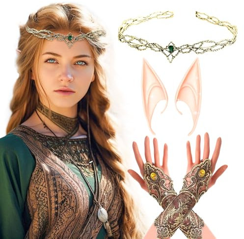 JeVenis Renaissance Elfenkopfschmuck Fee Elf Kopfbedeckung Elfenohren Elfenkrone Tiara Fee Kopfbedeckungen Elfenkopf Kreisel Kopfbedeckung für Fantasy Party