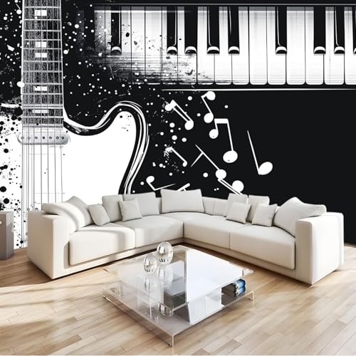 Fototapete 3D Schwarz Weiß Musikinstrument Klavier Musiknoten Art Mauer VliesTapete 350x256 cm Wandtapete Wanddeko Wand Wohnzimmer Schlafzimmer Wohnung Wandbilder