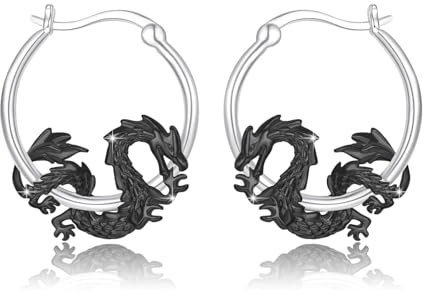 Drachen Ohrring 925 Sterling Silber Drache Creolen Ohrringe Gotik Punk Tier Ohrringe Drachen Schmuck Geschenke Weihnachts für Damen Herren Mädchen