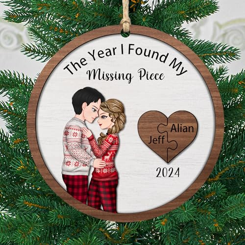 Personalized The Year I Found My Missing Piece Couple Christmas Ornament,Custom Mr and Mrs Christmas Tree Decorations Holiday Hanging,Xmas Keepsake Gift for Him Her Boyfriend Girlfriend
